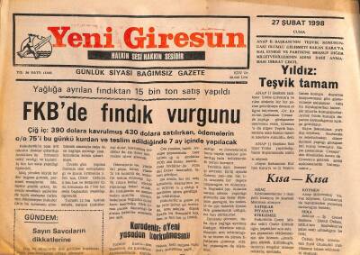 Yeni Giresun Gazetesi 27 Şubat 1998 - Domuz Başına 5 Mermi GZ107883 - 1