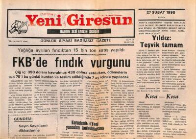 Yeni Giresun Gazetesi 27 Şubat 1998 - FKBde Fındık Vurgunu GZ107888 - 1