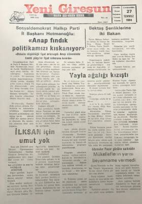 Yeni Giresun Gazetesi 27 Temmuz 1994Milli Park Alanlarımız Bir Yılda İki Katına Çıktı GZ30058 - 1