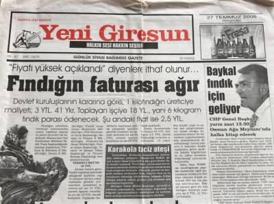 Yeni Giresun Gazetesi 27 Temmuz 2006-Salih Erdem Hükümete Vatan Haini Gibi Anlatıldık GZ45705 - 2