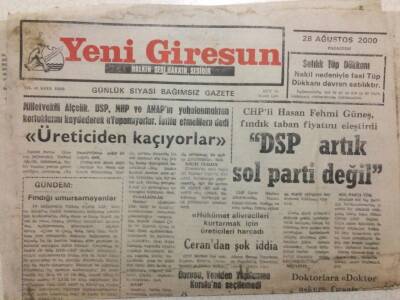 Yeni Giresun Gazetesi 28 Ağustos 2000 Hasan Fehmi Güneş,Dsp Artık Sol Parti Değil GZ34250 - 1