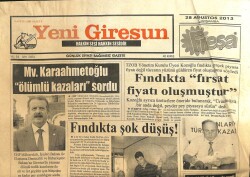 Yeni Giresun Gazetesi 28 Ağustos 2013 - Fındıkta Şok Düşüş GZ101828 - 2