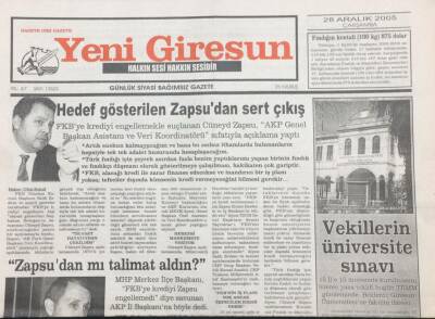 Yeni Giresun Gazetesi 28 Aralık 2005 Koçkayasının İhalesi 26 Ocakta GZ30902 - 1