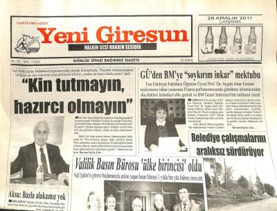 Yeni Giresun Gazetesi 28 Aralık 2011 - Kin Tutmayın Hazırcı Olmayın GZ108907 - 1
