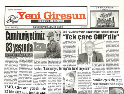 Yeni Giresun Gazetesi 28 Ekim 2006 - TMOda Randıman Krizi GZ107931 - 1