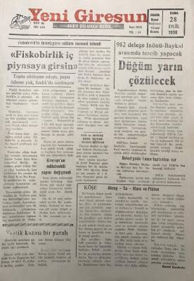 Yeni Giresun Gazetesi 28 Eylül 1990 Fiskobirliğin Televizyona Reklam Vermesi İstendi GZ30142 - 1