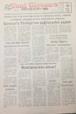 Yeni Giresun Gazetesi 28 Eylül 1993 Başkan IşıkGiresunu Türkiyenin Çağdaş Şehri Yaptık GZ26037 - 1