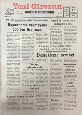 Yeni Giresun Gazetesi 28 Haziran 1994Destekleme Sevinci GZ30050 - 1