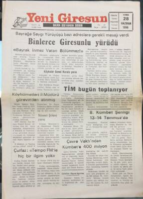 Yeni Giresun Gazetesi 28 Haziran 1996- Çevre Vakfından Kümbete 400 Milyon GZ14017 - 2