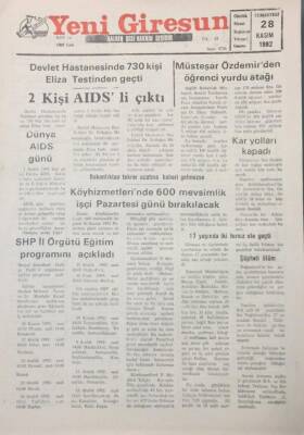 Yeni Giresun Gazetesi 28 Kasım 1992 Devlet Hastanesinde 730 Kişi Eliza Testinden Geçti GZ25625 - 1