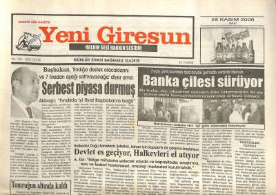 Yeni Giresun Gazetesi 28 Kasım 2006 - Devlet Es Geçiyor Halkevleri El Atıyor GZ101818 - 2