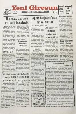 Yeni Giresun Gazetesi 28 Mart 1990 Giresunlular Gecesine SHP Genel Başkanı İnönüde Konuk Oldu GZ30258 - 1
