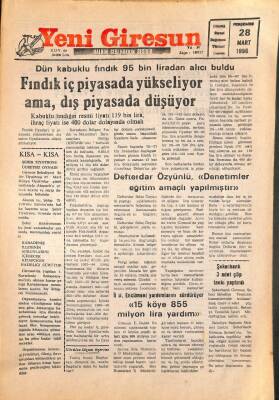 Yeni Giresun Gazetesi 28 Mart 1996 - Fındık İç Piyasada Yükseliyor Ama Dış Piyasada Düşüyor GZ108000 - 1