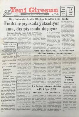 Yeni Giresun Gazetesi 28 Mart 1996 Fındık İç Piyasada Yükseliyor Ama Dış Piyasada Düşüyor GZ30439 - 1
