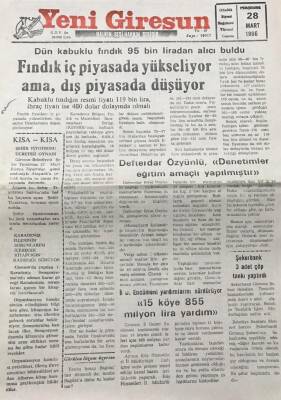 Yeni Giresun Gazetesi 28 Mart 1996 Şekerbank 3 Adet Çöp Tankı YaptırdıGZ30528 - 1
