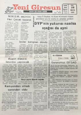 Yeni Giresun Gazetesi 28 Mayıs 1996 Dypnin Yukarısı Nasılsa Aşağısı Da Aynı GZ30485 - 1