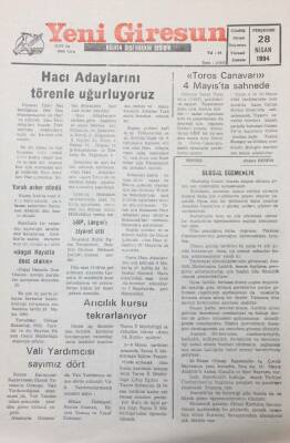 Yeni Giresun Gazetesi 28 Nisan 1994 57 Yıllık Kara Avcılığı Kanunu Değiştirildi GZ26051 - 1