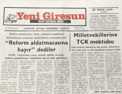 Yeni Giresun Gazetesi 28 Nisan 2005 Murat Karayalçından UyarıÇernobil Kanseri Artırdı GZ30312 - 1