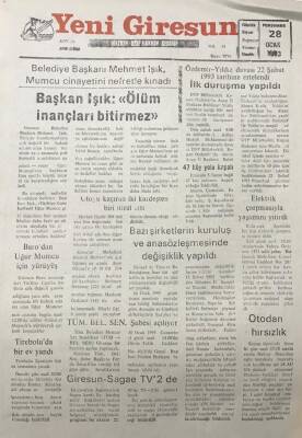 Yeni Giresun Gazetesi 28 Ocak 1993Başkan IşıkÖlüm İnaçları Bitirmez GZ30672 - 1
