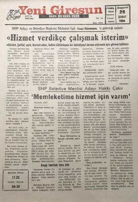 Yeni Giresun Gazetesi 28 Şubat 1994 Mehmet Işık Hizmet Verdikçe Çalışmak İsterim GZ25992 - 1