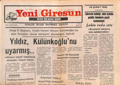 Yeni Giresun Gazetesi 28 Şubat 1998 - Özdemir Halkla Alay Ettiler GZ107887 - 1