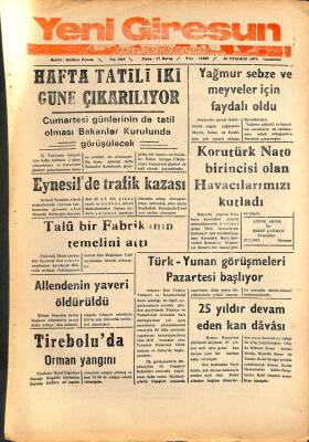 Yeni Giresun Gazetesi 28 Temmuz 1973 - Hafta Tatili İki Güne Çıkarılıyor GZ108504 - 1