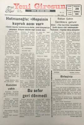 Yeni Giresun Gazetesi 28 Temmuz 1994HotmanoğluBirleşme Tabanda Değil Tavanda Olur GZ30059 - 1
