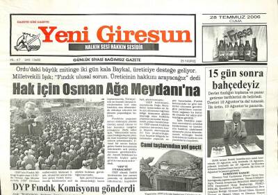 Yeni Giresun Gazetesi 28 Temmuz 2006 - Baykal Üreticiye Desteğe Geliyor GZ101911 - 1