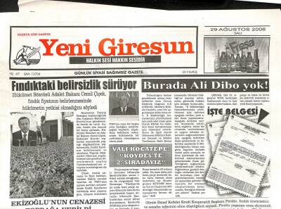 Yeni Giresun Gazetesi 29 Ağustos 2006 - Burada Ali Dibo Yok GZ108613 - 1