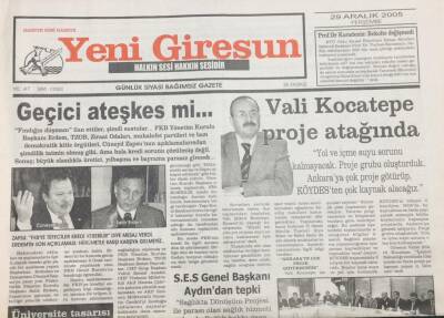 Yeni Giresun Gazetesi 29 Aralık 2005 Jandarma Kum Yağmasına Dur Dedi GZ30906 - 1