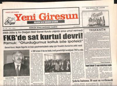 Yeni Giresun Gazetesi 29 Aralık 2006 - Eğribel Geçidi Açıldı GZ107987 - 1