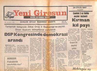 Yeni Giresun Gazetesi 29 Eylül 1997 - DSP Kongresinde Demokrasi Arandı GZ107890 - 1