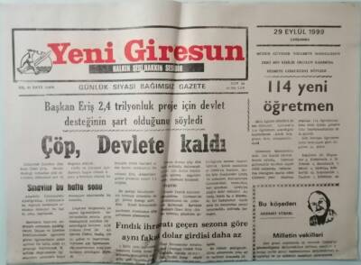Yeni Giresun Gazetesi 29 Eylül 1999 Fındık İhracatı Geçen Sezona Göre Aynı Fakat Dolar Girdisi Daha Az -GZ33286 - 1