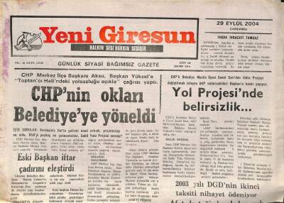 Yeni Giresun Gazetesi 29 Eylül 2004 - Muayene İstasyonlarına İhale Yapıldı,Çubukspor Maçı Hazırlıkları Başladı GZ95041 - 1