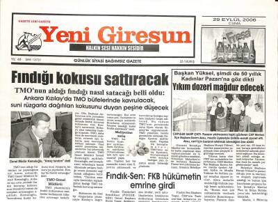 Yeni Giresun Gazetesi 29 Eylül 2006 - Fındık Elden Gidiyor GZ107799 - 1