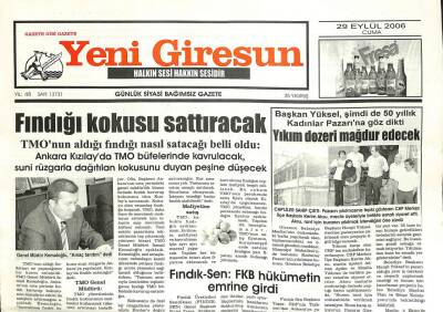 Yeni Giresun Gazetesi 29 Eylül 2006 - Karadenizin Oyu AKPye GZ101877 - 1