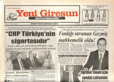 Yeni Giresun Gazetesi 29 Eylül 2011 - CHP Türkiyenin Sigortasıdır GZ108943 - 1