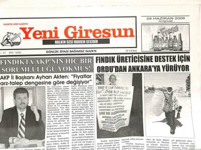 Yeni Giresun Gazetesi 29 Haziran 2006 - Nurettin İslam Fındık İçin Ankaraya Yürüyor GZ108560 - 1