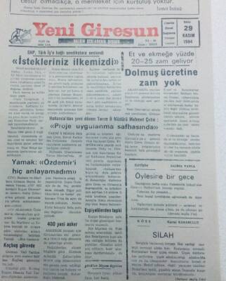 Yeni Giresun Gazetesi 29 Kasım 1994 - Öylesine Bir Gece GZ40747 - 1