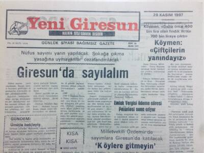 Yeni Giresun Gazetesi 29 Kasım 1997 - KöymenÇiftçinin Yanındayız GZ40757 - 1
