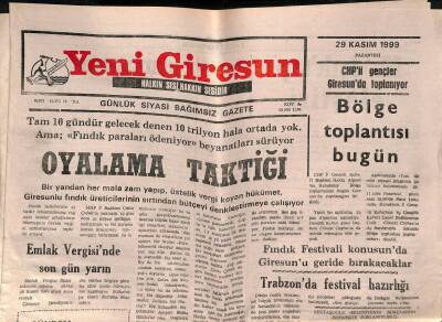Yeni Giresun Gazetesi 29 Kasım 1999 - Emlak Vergisinde Son Gün Yarın GZ77971 - 1