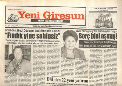 Yeni Giresun Gazetesi 29 Kasım 2006 - Fındık-Sen Fındık Yine Sahipsiz GZ101817 - 1