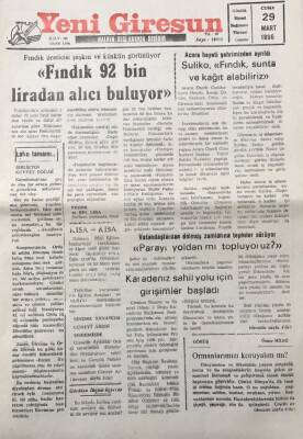 Yeni Giresun Gazetesi 29 Mart 1996 Fındık Üreticisi Şaşkın Ve Küskün Görünüyor GZ30540 - 1