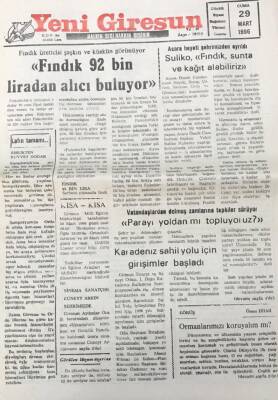 Yeni Giresun Gazetesi 29 Mart 1996 Karadeniz Sahil Yolu İçin Girişimler Başladı GZ30440 - 1