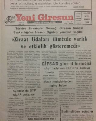 Yeni Giresun Gazetesi 29 Mayıs 1995 - Ziraat Odaları İlimizde Varlık Ve Etkinlik Gösteremedi GZ34669 - 1