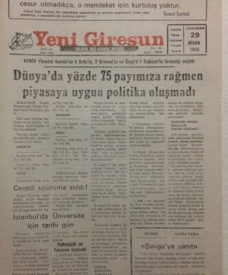 Yeni Giresun Gazetesi 29 Nisan 1995 - Cesedi Uçuruma Atıldı GZ34651 - 1