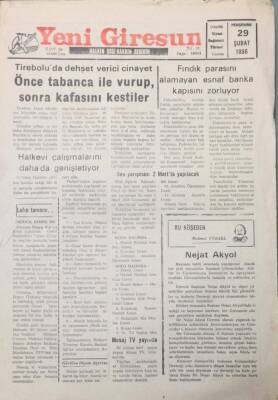 Yeni Giresun Gazetesi 29 Temmuz 1996 Tireboluda Dehşet Verici Cinayet GZ25686 - 1