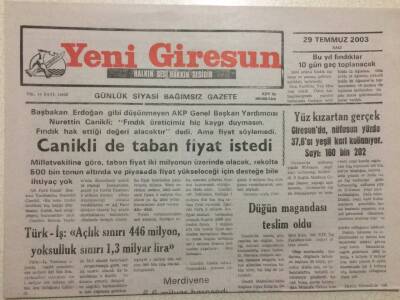 Yeni Giresun Gazetesi 29 Temmuz 2003 - Caniklide Taban Fiyat İstedi GZ35436 - 1