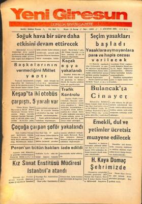 Yeni Giresun Gazetesi 3 Ağustos 1973 - Seçim Yasakları Başladı, Fenerbahçe Dinamo İle Karşılaşıyor GZ108551 - 1