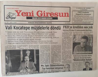 Yeni Giresun Gazetesi 3 Aralık 2005 - Vali Kocatepe Müjdelerle Döndü GZ31096 - 1